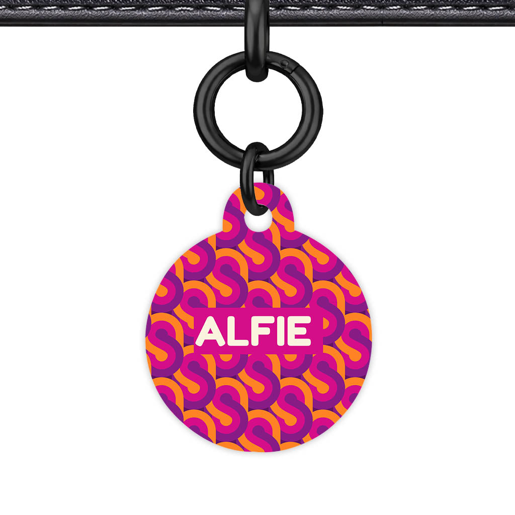 70's Retro Pink Purple QR Smart Pet ID Tag