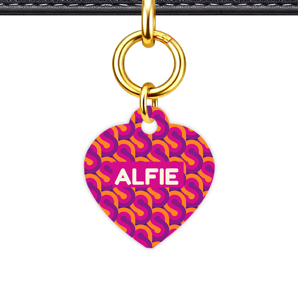 Retro Dog Tag Gold QR Smart Vol 1 | 5 Designs | Heart Bone Circle | Pet ID Tag - Qr Smart Id Unique 70S Retro Pink Purple Qr Smart Pet Id Dog Tag And Cat Tag Pattern 0001