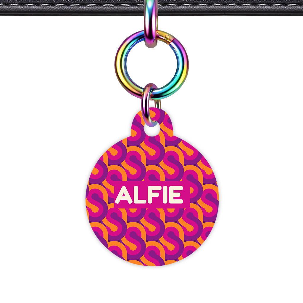 70's Retro Pink Purple QR Smart Pet ID Tag