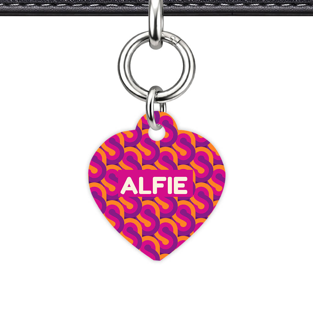 70's Retro Pink Purple Classic Pet ID Tag - detail view