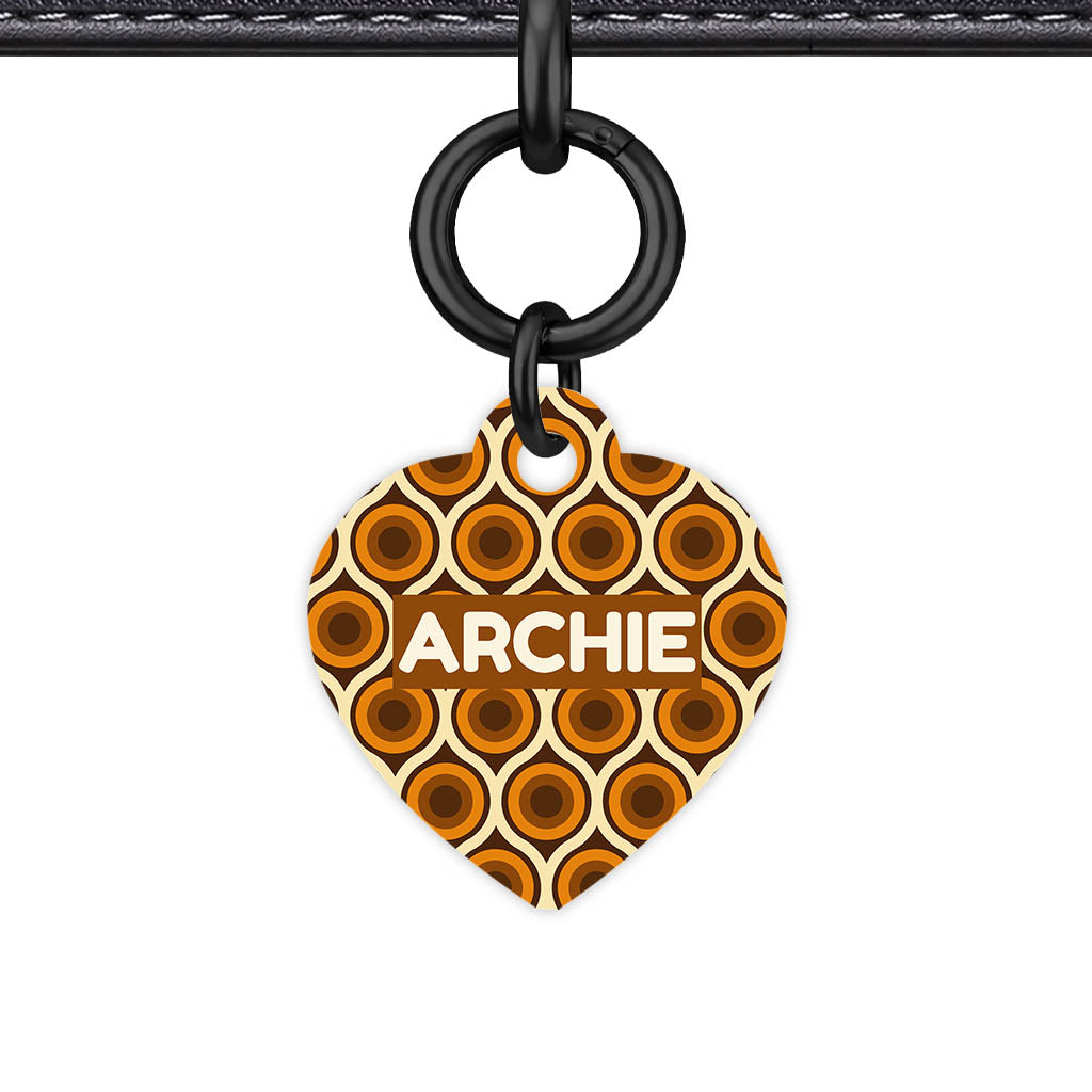 Retro 70's Caramel Swirl Heart Shape QR Smart Pet ID Tag - Front View