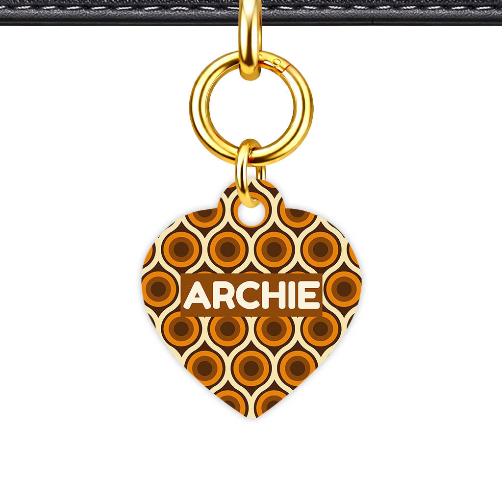 Retro Dog Tag Gold Classic Vol 2 | 5 Designs | Heart Bone Circle | Pet ID Tag - Classic Id Unique Retro 70S Camramel Swirl Classic Pet Id Dog Tag And Cat Tag Pattern 0002