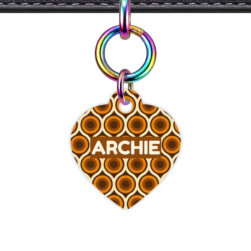 Retro 70's Caramel Swirl Heart Shape QR Smart Pet ID Tag - Front View