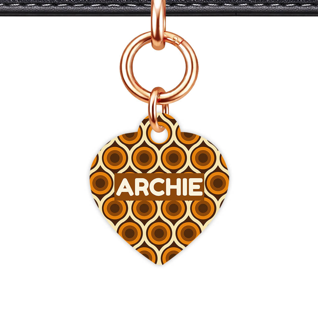 Retro 70's Caramel Swirl Heart Shape QR Smart Pet ID Tag - Front View
