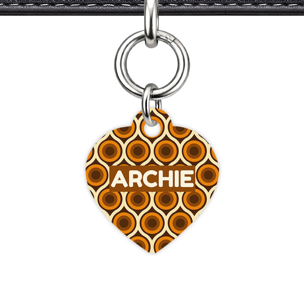 Retro 70's Caramel Swirl Heart Shape QR Smart Pet ID Tag - Front View