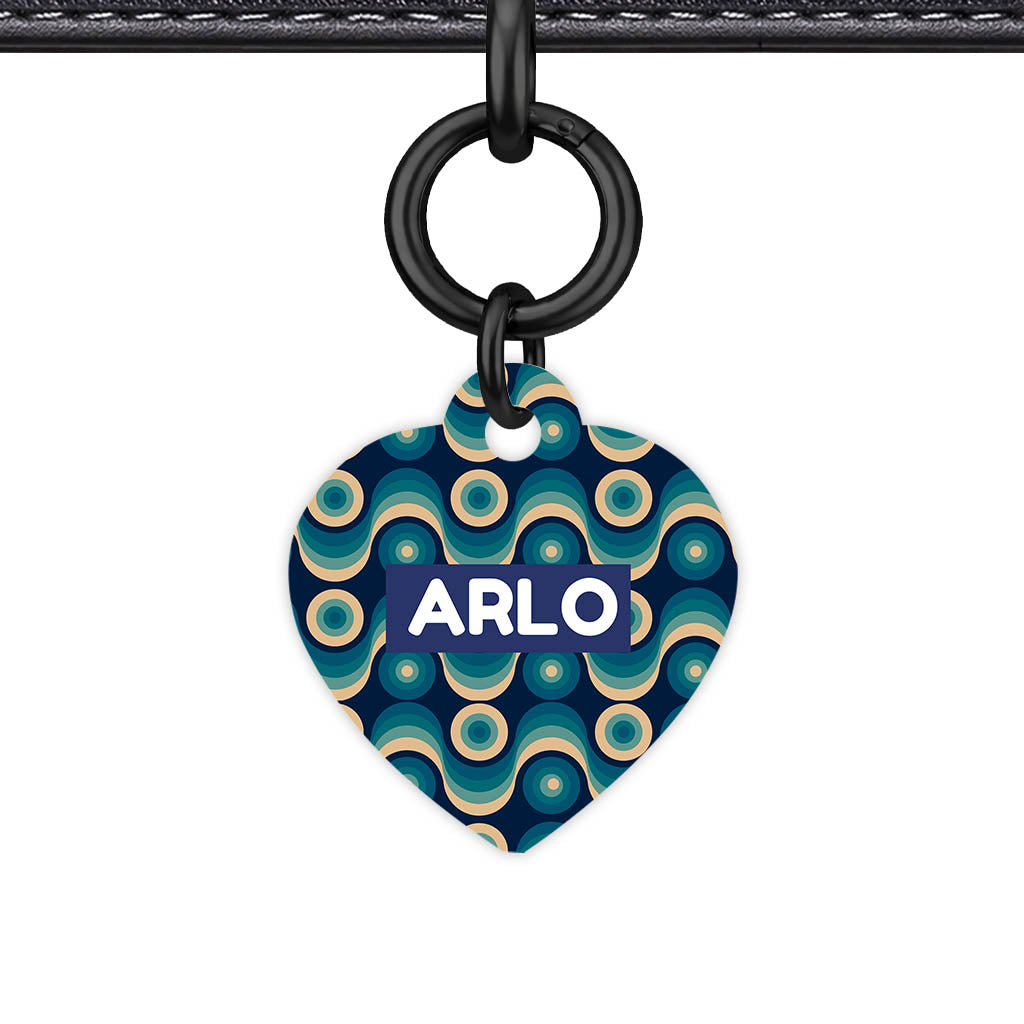 Funky 70's Blues Heart Shape QR Smart Pet ID Tag - Front View