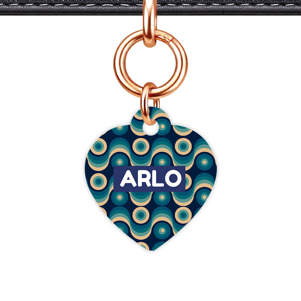 Funky 70's Blues Heart Shape QR Smart Pet ID Tag - Front View