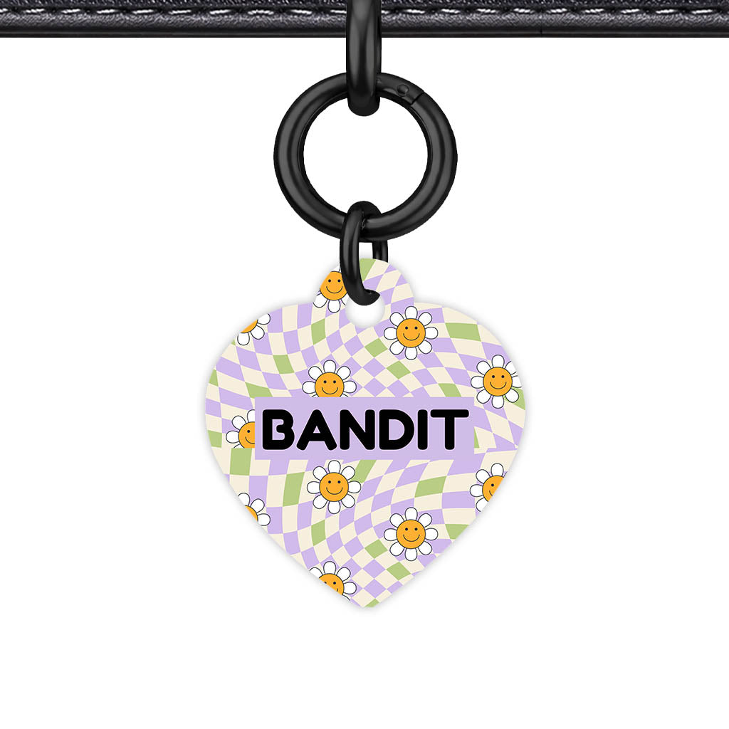 Happy Daisy Heart Shape QR Smart Pet ID Tag - Front View