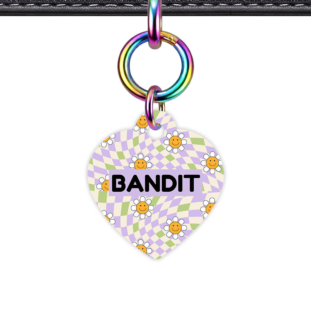 Happy Daisy Heart Shape QR Smart Pet ID Tag - Front View