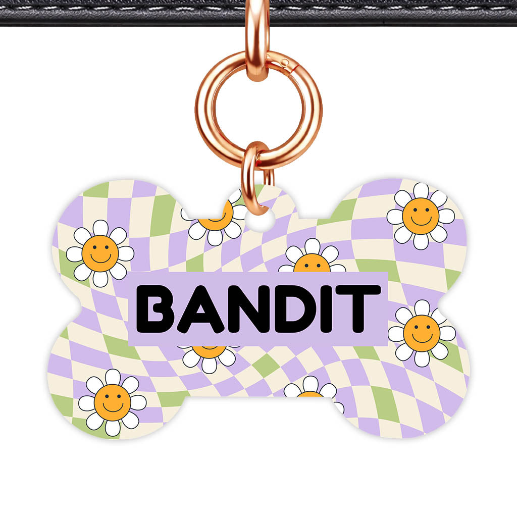Happy Daisy Bone Shape QR Smart Pet ID Tag - Front View