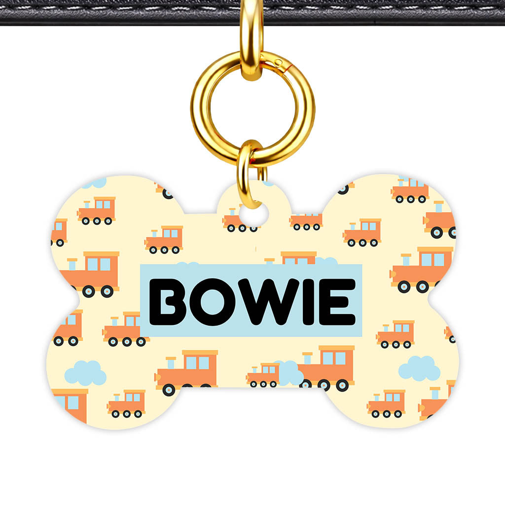 Trains Bone Shape QR Smart Pet ID Tag - Front View
