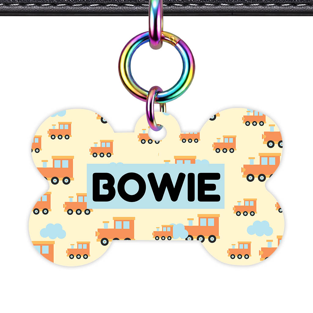 Trains Bone Shape QR Smart Pet ID Tag - Front View