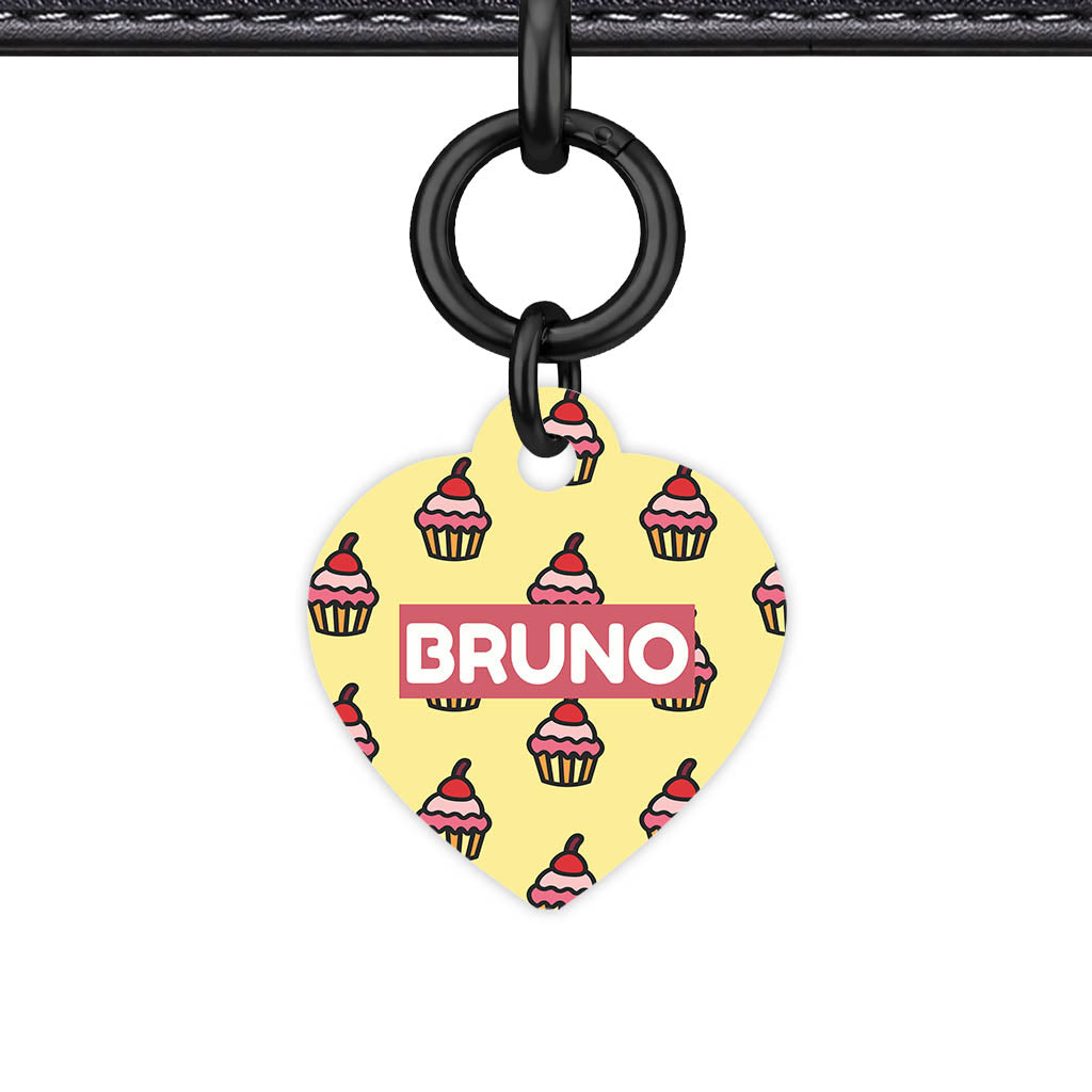 Cupcakes on Yellow Heart Shape QR Smart Pet ID Tag - Front View