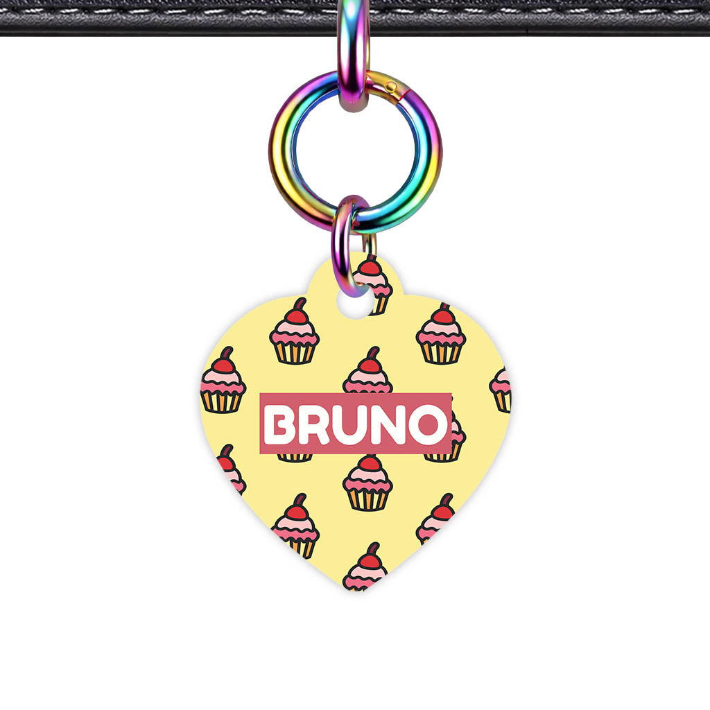 Cupcakes on Yellow Heart Shape QR Smart Pet ID Tag - Front View
