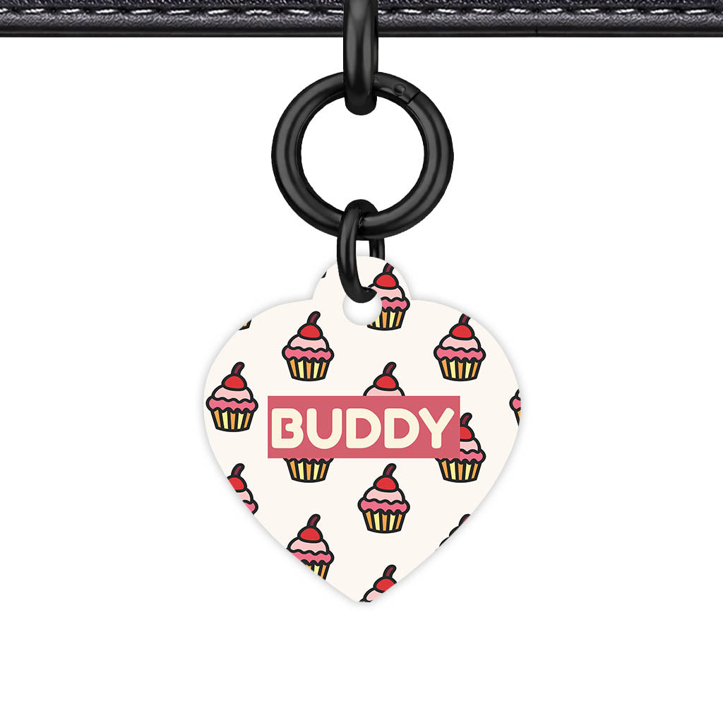 Cupcake Pink Icing Heart Shape QR Smart Pet ID Tag - Front View