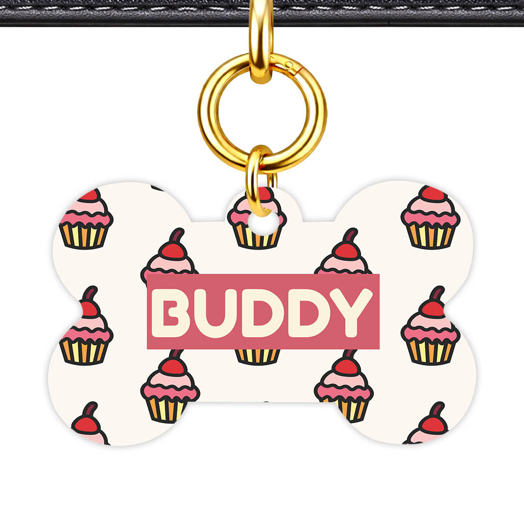 Cupcake Pink Icing Bone Shape QR Smart Pet ID Tag - Front View