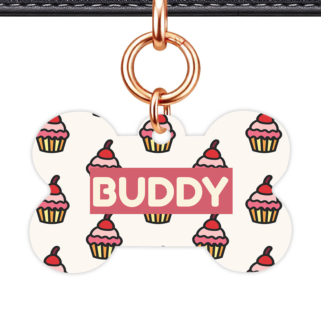 Cupcake Pink Icing Bone Shape QR Smart Pet ID Tag - Front View