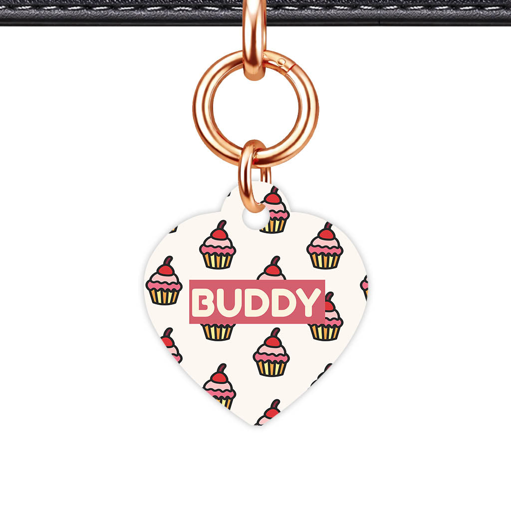 Cupcake Pink Icing Heart Shape QR Smart Pet ID Tag - Front View