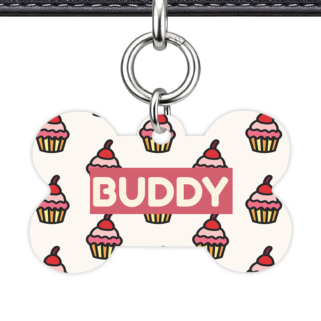 Cupcake Pink Icing Bone Shape QR Smart Pet ID Tag - Front View