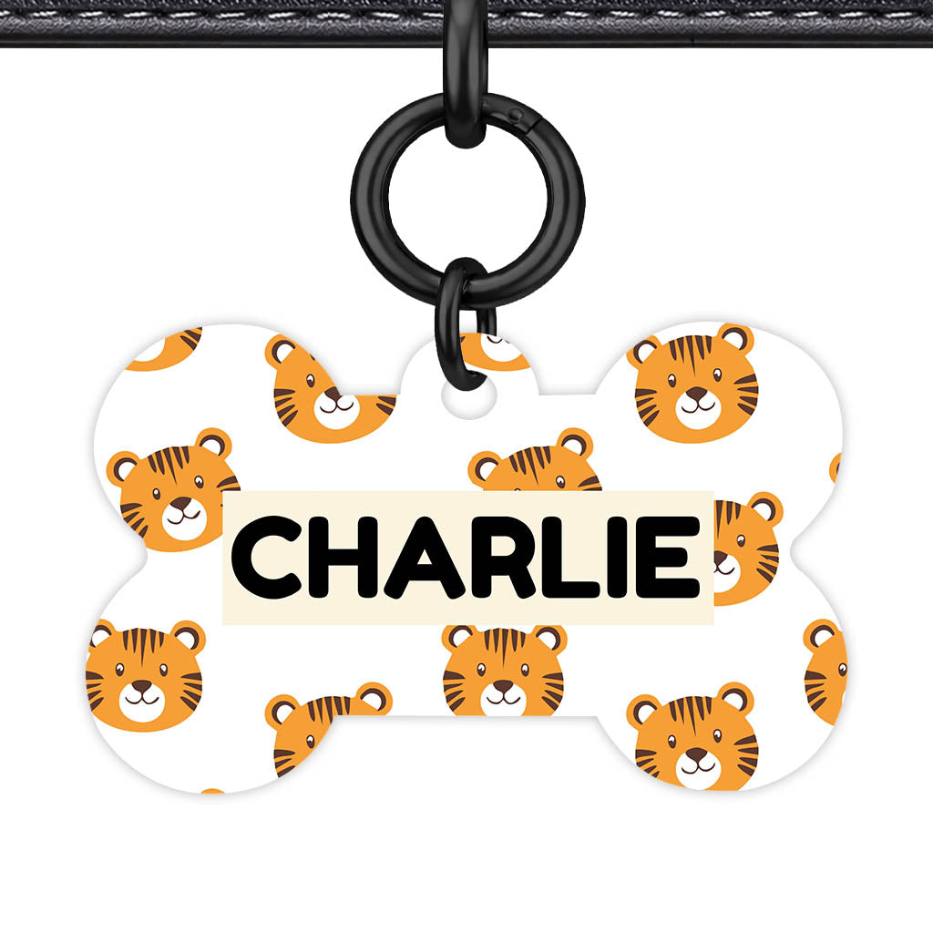 Cheeky tiger Faces Bone Shape QR Smart Pet ID Tag - Front View