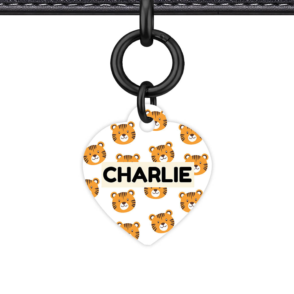 Cheeky tiger Faces Heart Shape QR Smart Pet ID Tag - Front View