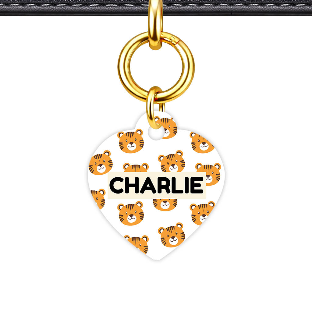 Nature & Animals Dog Tag Gold QR Smart Vol 1 | 5 Designs | Heart Bone Circle | Pet ID Tag - Qr Smart Id Unique Cheeky Tiger Faces Qr Smart Pet Id Dog Tag And Cat Tag Pattern 0011
