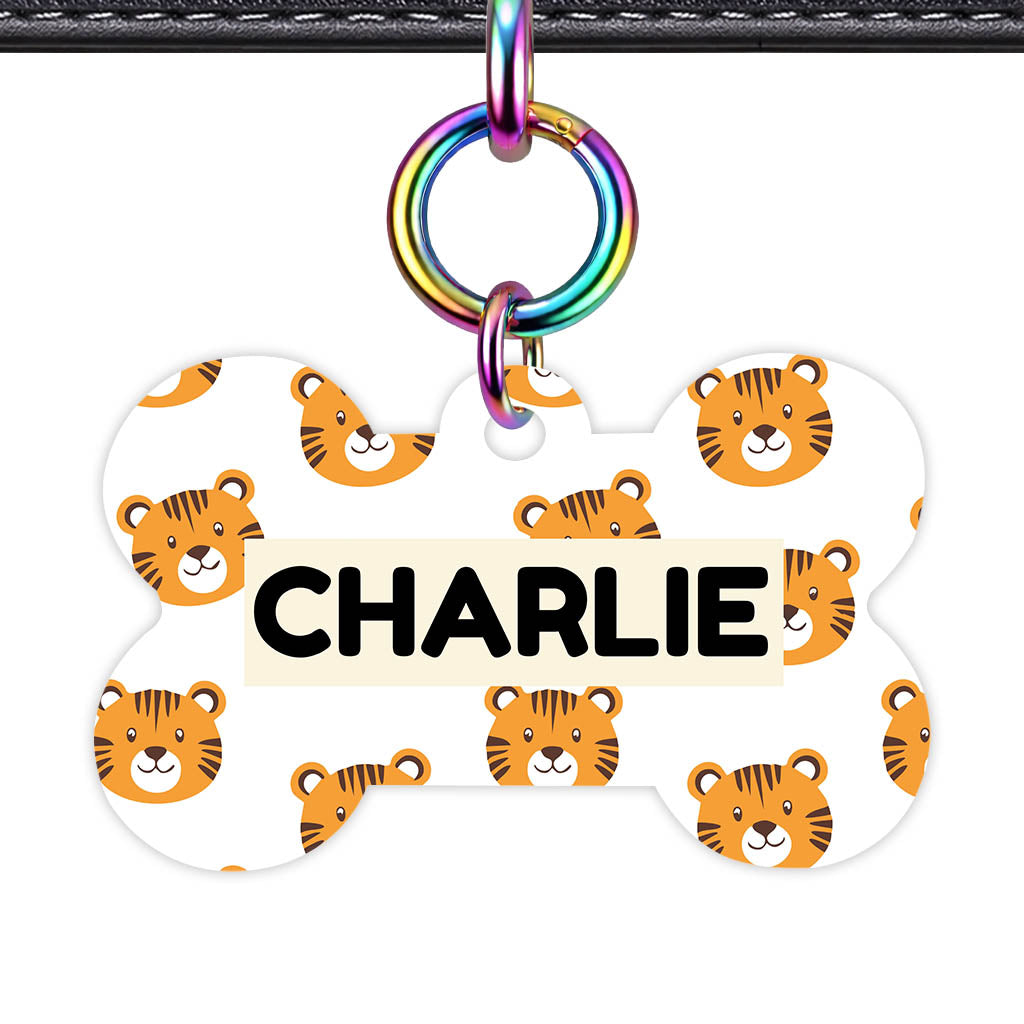 Cheeky tiger Faces Bone Shape QR Smart Pet ID Tag - Front View