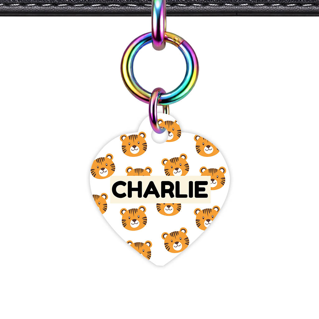 Cheeky tiger Faces Heart Shape QR Smart Pet ID Tag - Front View