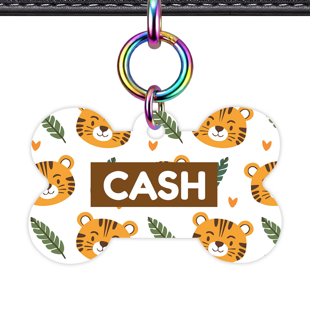 Tiger & Leaf Bone Shape QR Smart Pet ID Tag - Front View