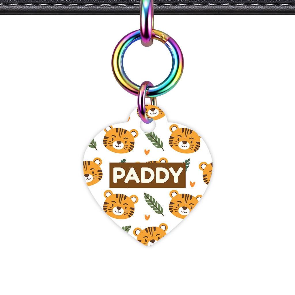 Tiger & Leaf Heart Shape QR Smart Pet ID Tag - Front View