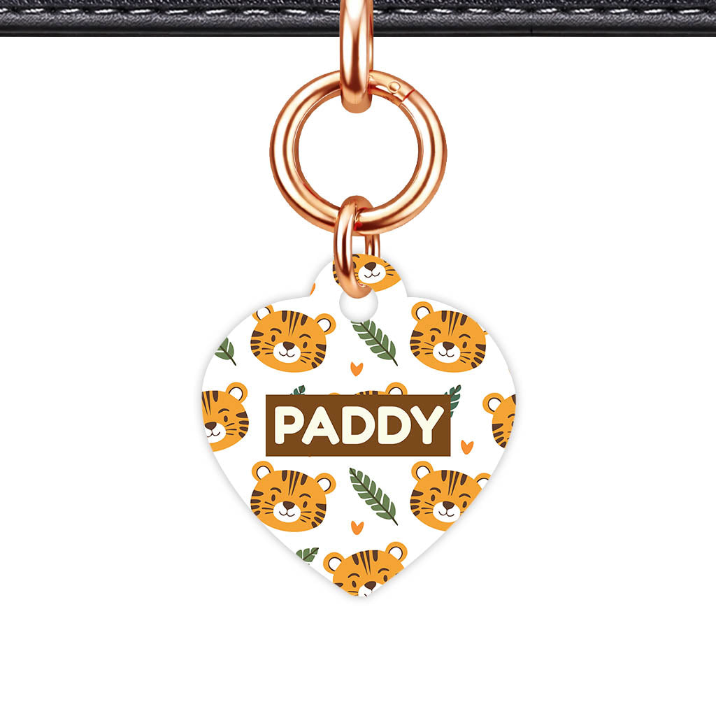 Tiger & Leaf Heart Shape QR Smart Pet ID Tag - Front View