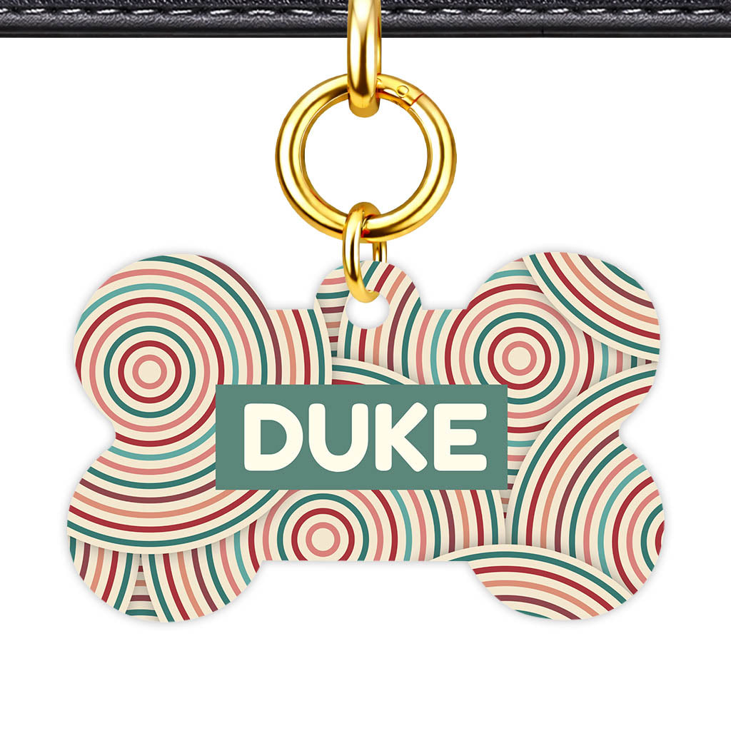 Retro Ripple Circles Bone Shape QR Smart Pet ID Tag - Front View