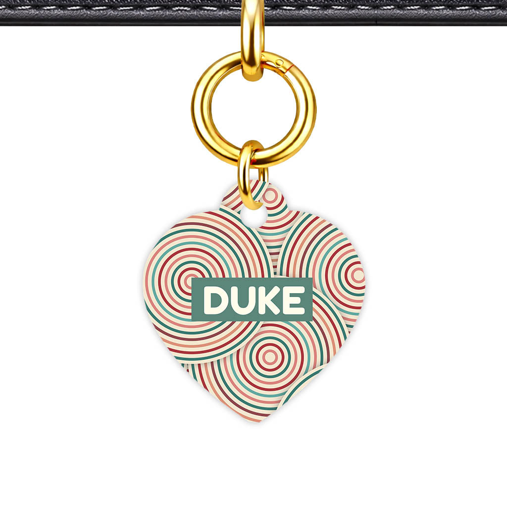 Patterns Dog Tag Gold QR Smart Vol 14 | 5 Designs | Heart Bone Circle | Pet ID Tag - Qr Smart Id Unique Retro Ripple Circles Qr Smart Pet Id Dog Tag And Cat Tag Pattern 0013