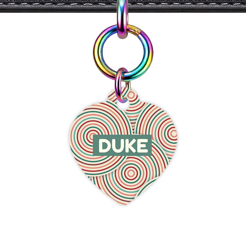 Retro Ripple Circles Heart Shape QR Smart Pet ID Tag - Front View