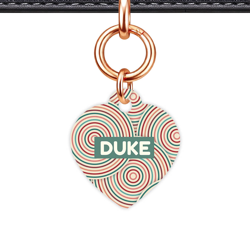Retro Ripple Circles Heart Shape QR Smart Pet ID Tag - Front View