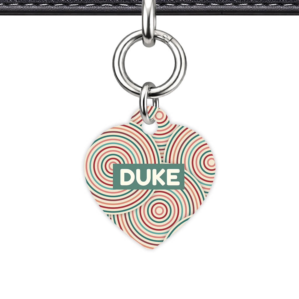 Retro Ripple Circles Heart Shape QR Smart Pet ID Tag - Front View