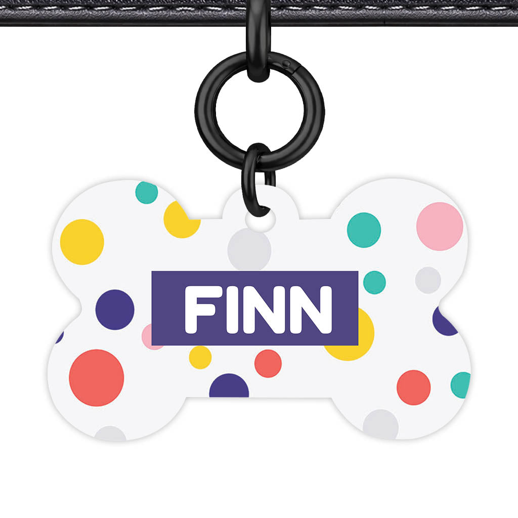 Polka Dot Colours Bone Shape QR Smart Pet ID Tag - Front View