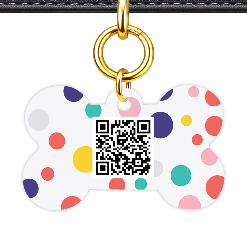 Polka Dot Colours Bone Shape QR Smart Pet ID Tag - Front View