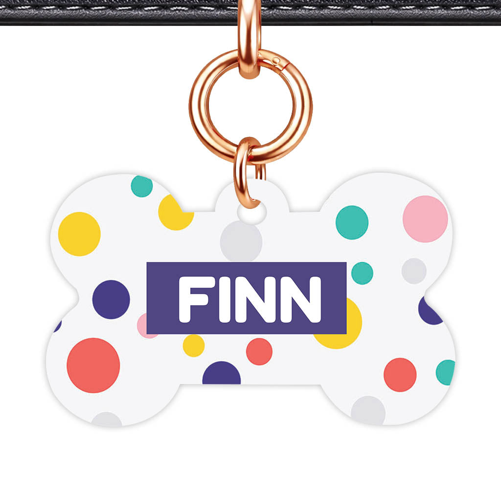 Polka Dot Colours Bone Shape QR Smart Pet ID Tag - Front View