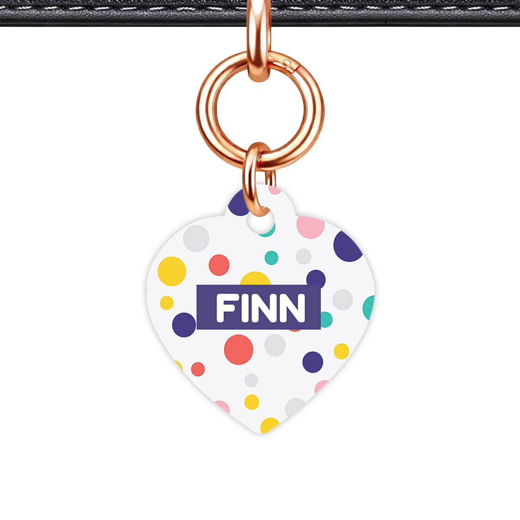 Polka Dot Colours Heart Shape QR Smart Pet ID Tag - Front View