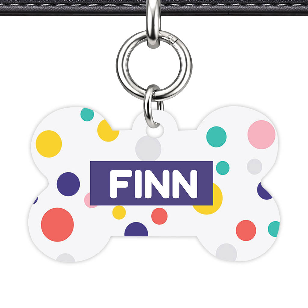 Polka Dot Colours Bone Shape QR Smart Pet ID Tag - Front View