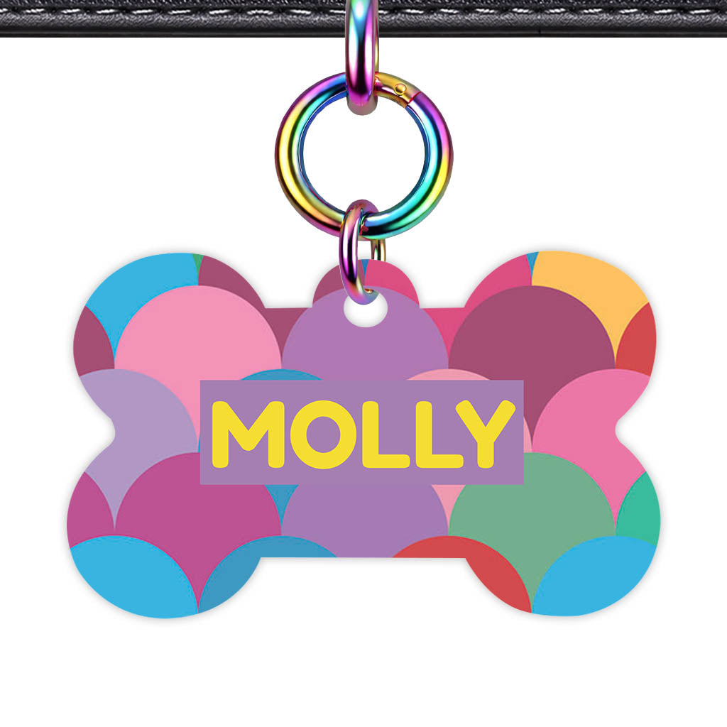 Rainbow Scallop Pop Bone Shape QR Smart Pet ID Tag - Front View