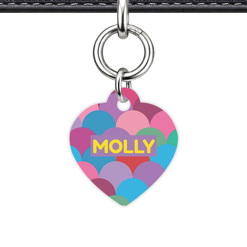 Rainbow Scallop Pop Heart Shape QR Smart Pet ID Tag - Front View