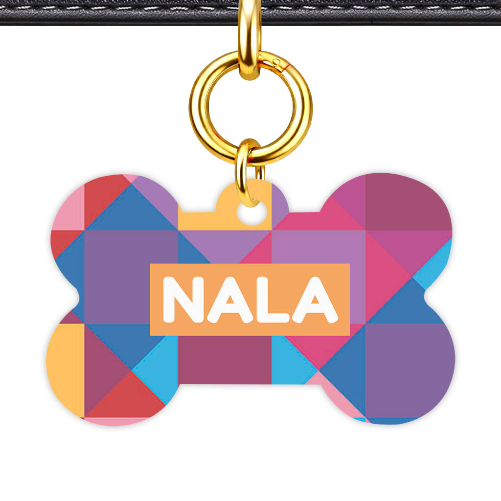 Colour Block Bone Shape QR Smart Pet ID Tag - Front View