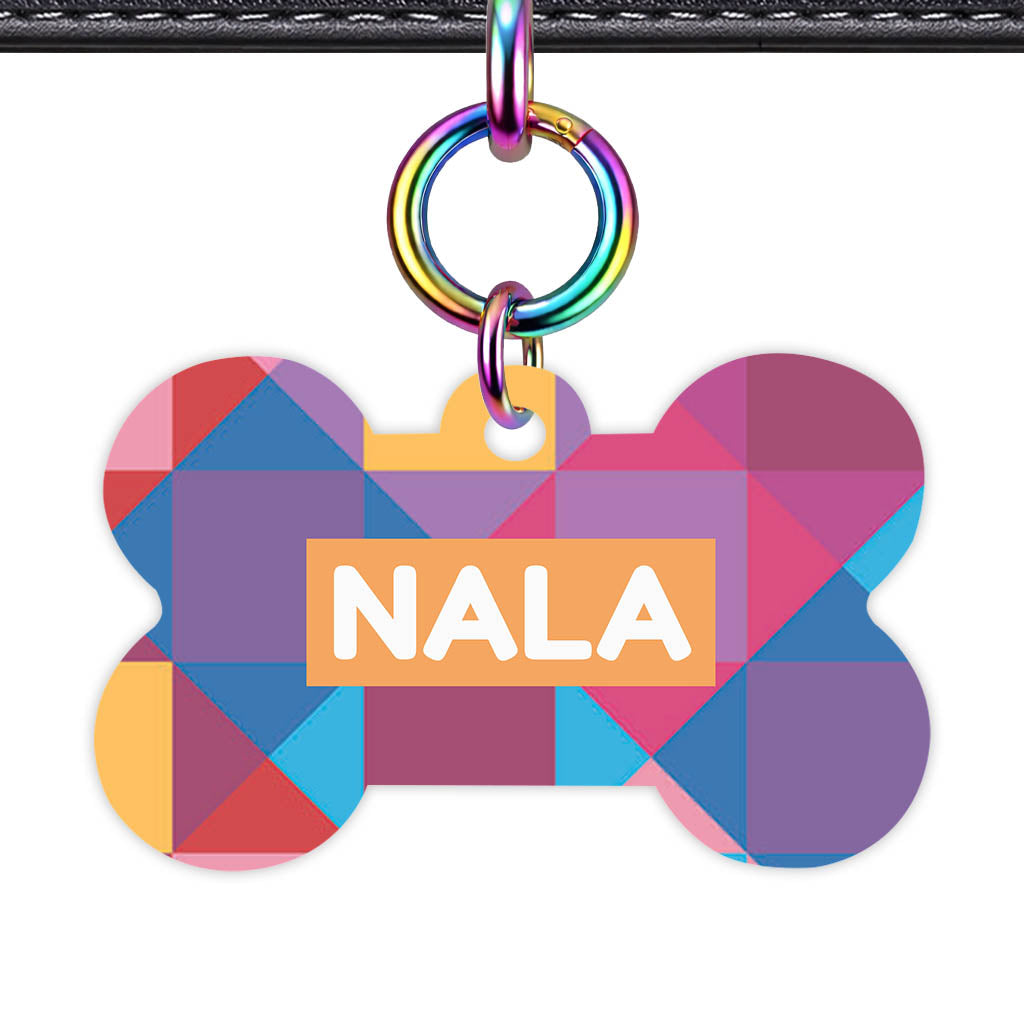 Colour Block Bone Shape QR Smart Pet ID Tag - Front View