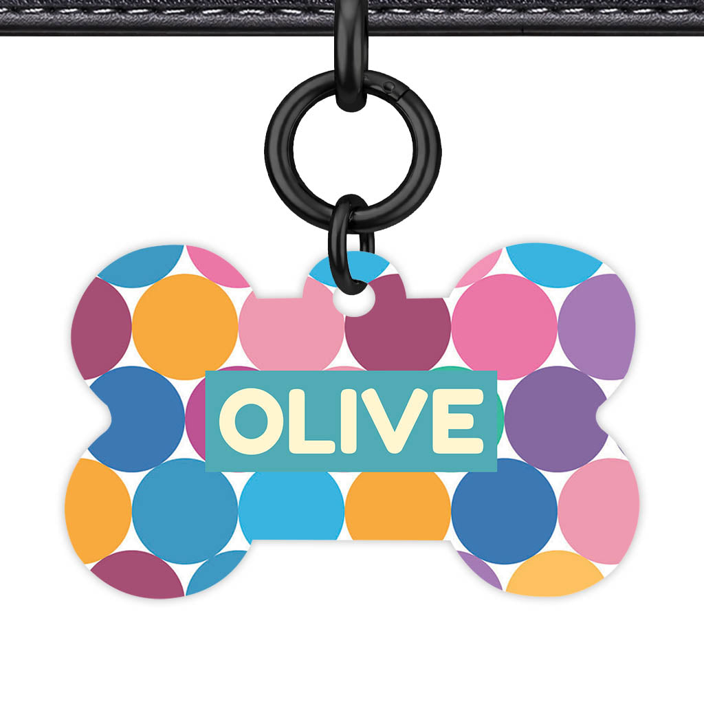 Happy Dot Pop Bone Shape QR Smart Pet ID Tag - Front View