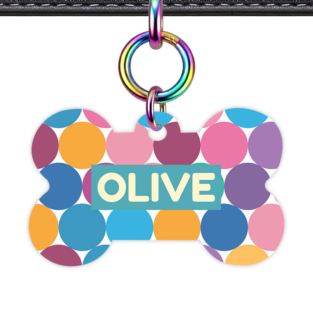 Happy Dot Pop Bone Shape QR Smart Pet ID Tag - Front View