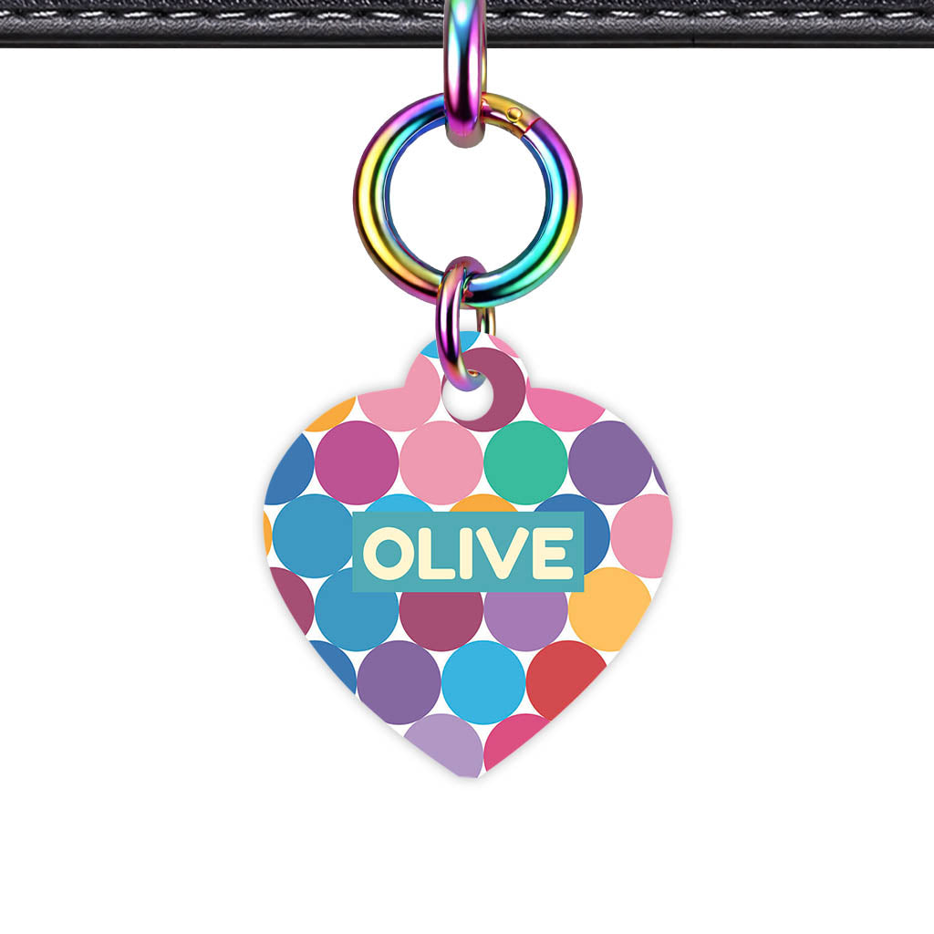 Happy Dot Pop Heart Shape QR Smart Pet ID Tag - Front View