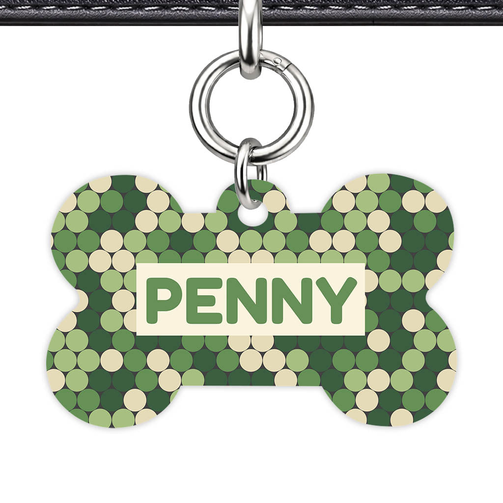 Forest Dot Harmony Bone Shape QR Smart Pet ID Tag - Front View