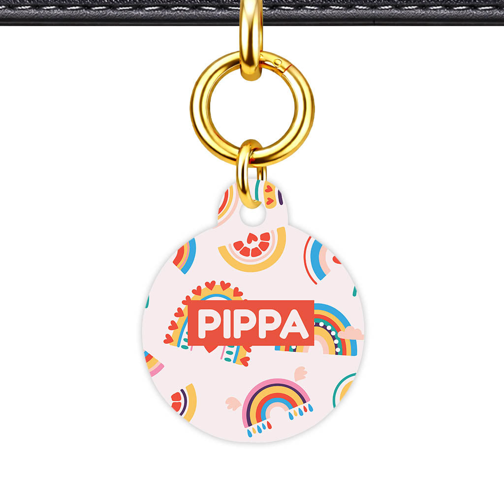 Happy Rainbow Hearts QR Smart Pet ID Tag